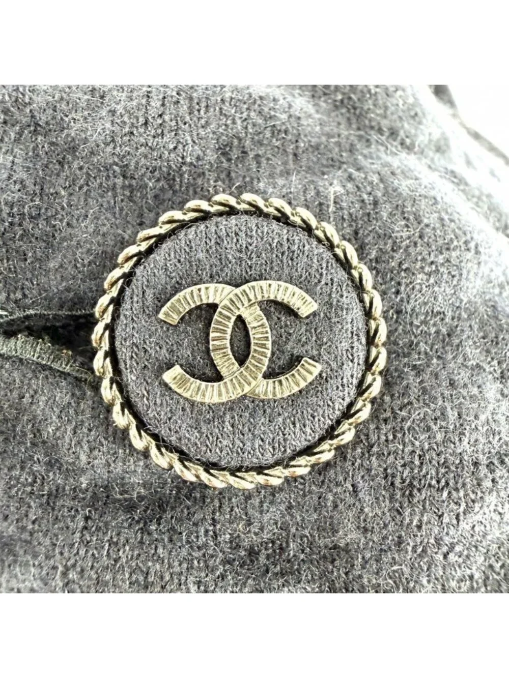 Chanel Dress Coco Button Knit Long Sleeve Pocket 36 Navy Cashmere Nylon Spandex